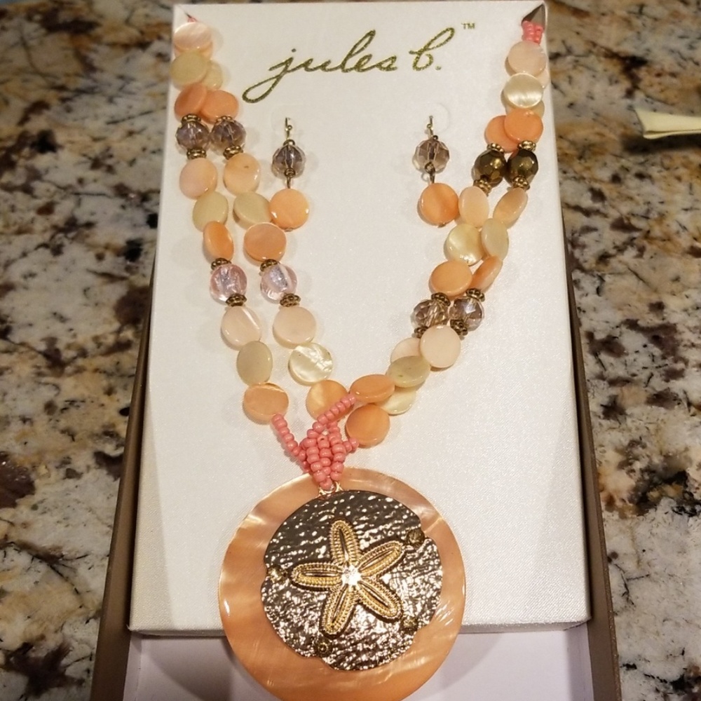 NWT Jules B. Coral Necklace & Earring Set